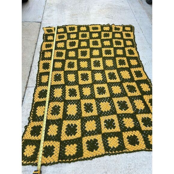 Crochet green granny square blanket 70"x51"
